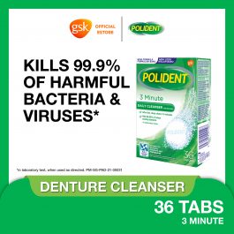 Polident Denture and Retainer Cleaning Tablets, 3 Minute Daily Cleanser, 36 Tablets