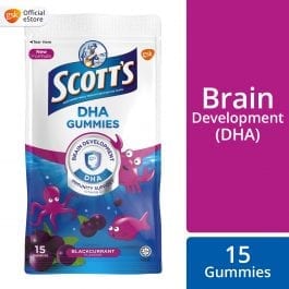 Scott’s DHA Chewable Gummies, Fish Oil Omega 3 Children Supplement for Immunity and Brain Development Support, Black Currant Flavour, 15s