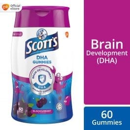 Scott’s DHA Chewable Gummies, Fish Oil Omega 3 Children Supplement for Immunity and Brain Development Support, Black Currant Flavour, 60s
