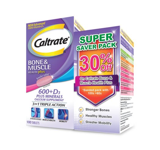 Caltrate Calcium for Bone and Muscle Health Plus Supplement (500 IU), [Bundle of 100s + 60s]
